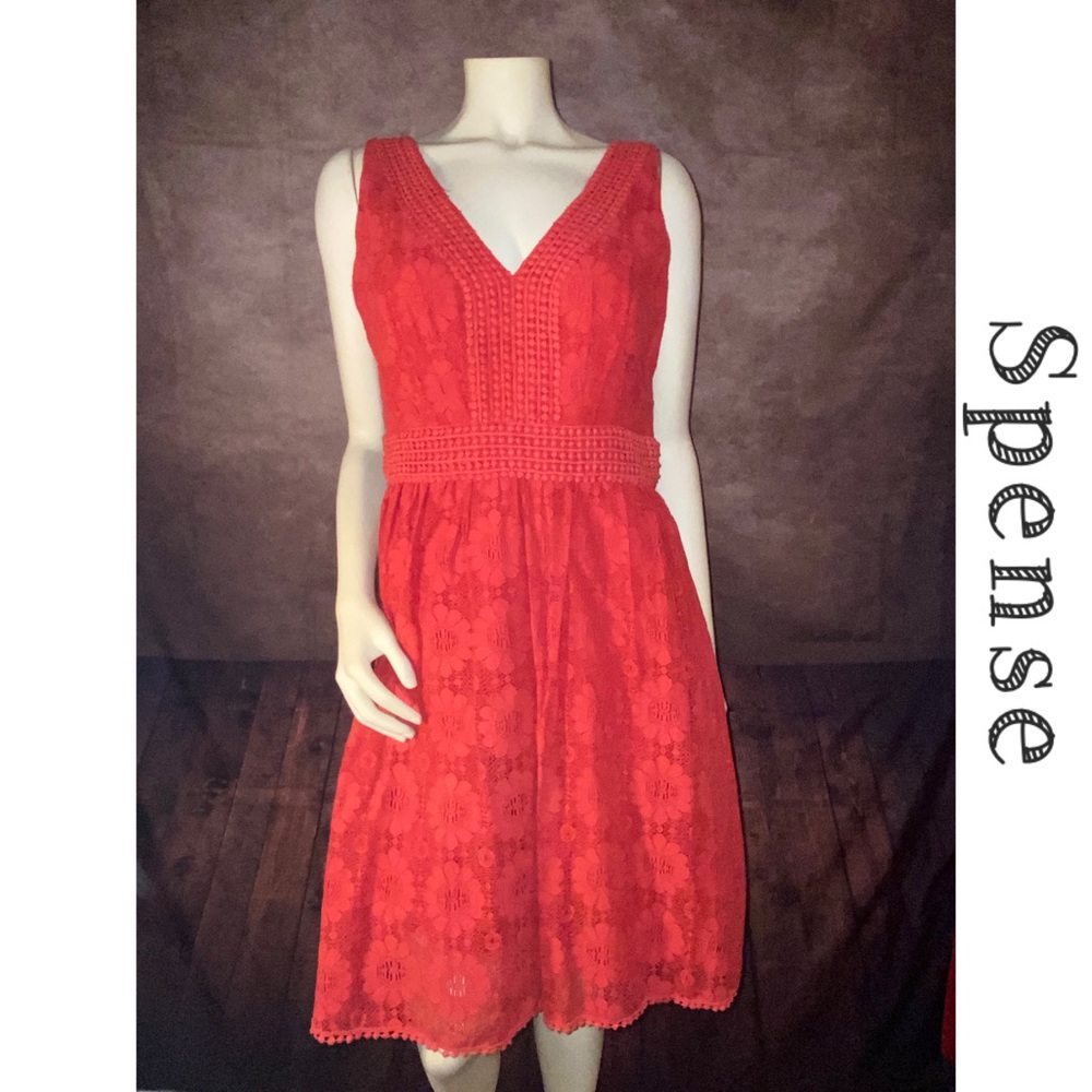 Spense Lace Floral Overlay Tank Dress Red Pleated & lined-size 10-GUC